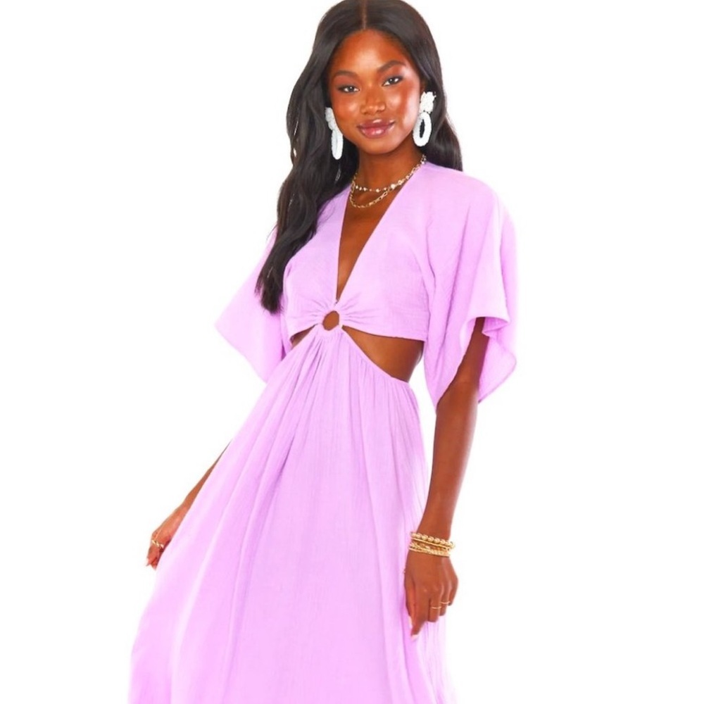 Show Me Your Mumu Purple Cotton Cutout Ring Front Maxi Dress Kimono Sleeve Sz M